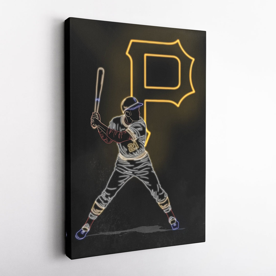 Roberto Clemente Neon Canvas Art | Pirates Wall Decor - CanvasNeon