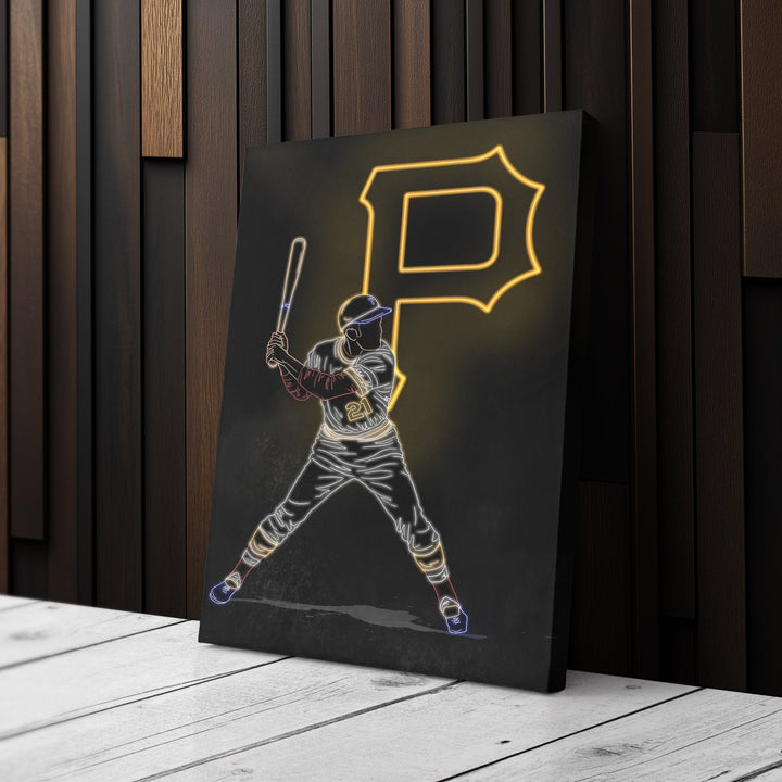 Roberto Clemente Neon Canvas Art | Pirates Wall Decor - CanvasNeon