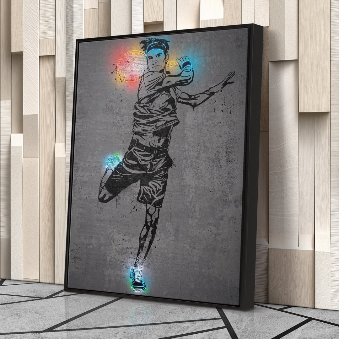 Roger Federer Neon Canvas Art | Modern Wall Decor for Tennis Fans - CanvasNeon