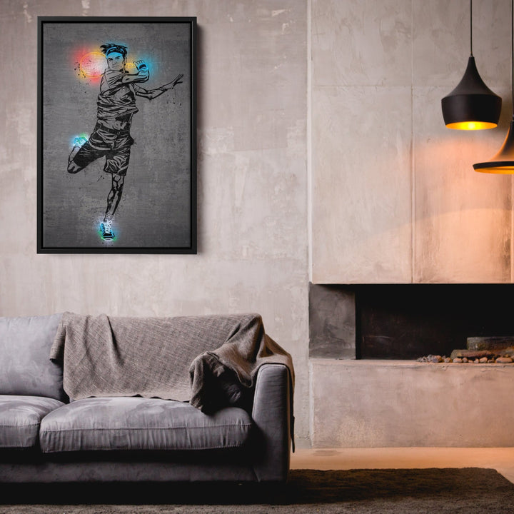 Roger Federer Neon Canvas Art | Modern Wall Decor for Tennis Fans - CanvasNeon