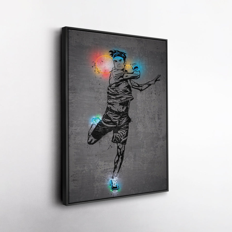 Roger Federer Neon Canvas Art | Modern Wall Decor for Tennis Fans - CanvasNeon