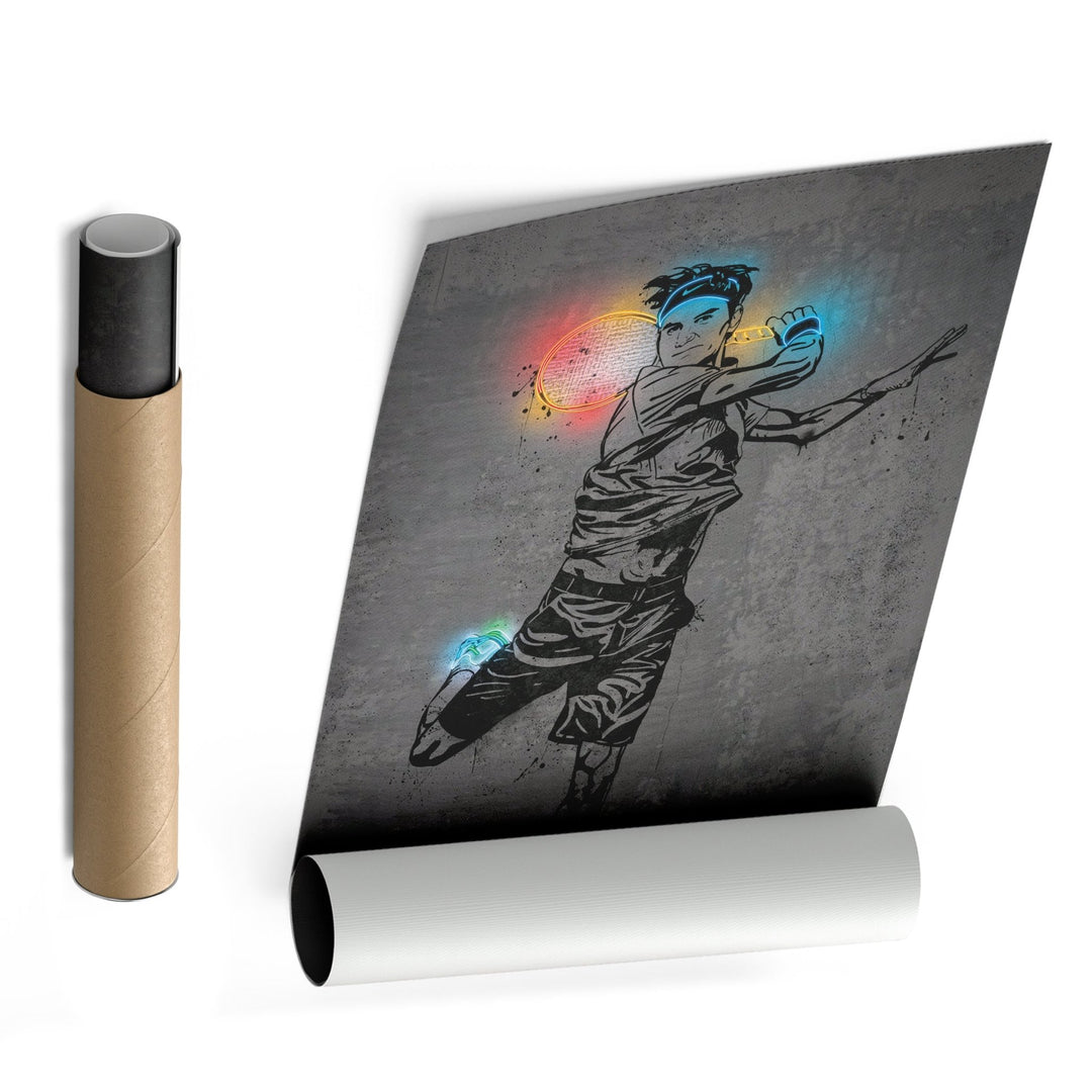 Roger Federer Neon Canvas Art | Modern Wall Decor for Tennis Fans - CanvasNeon