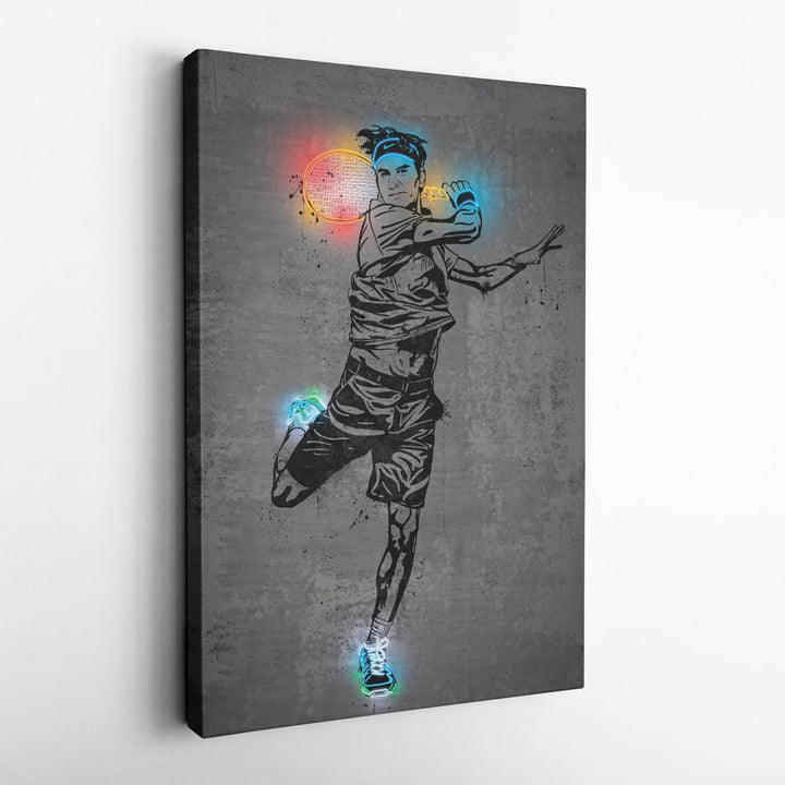 Roger Federer Neon Canvas Art | Modern Wall Decor for Tennis Fans - CanvasNeon