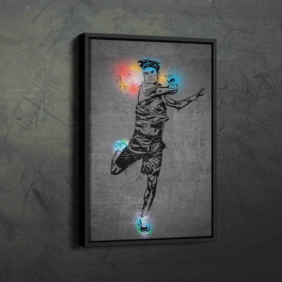 Roger Federer Neon Canvas Art | Modern Wall Decor for Tennis Fans - CanvasNeon