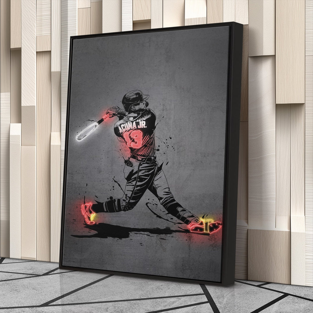 Ronald Acuña Jr Neon Canvas Art | Modern Wall Decor for Braves Fans - CanvasNeon