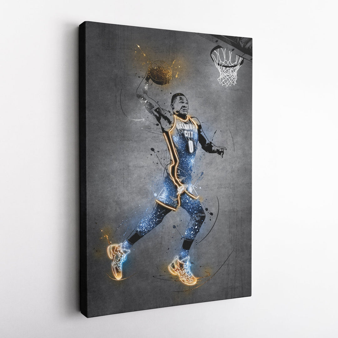 Russell Westbrook Neon Canvas Art | Modern Wall Decor for Thunder Fans - CanvasNeon