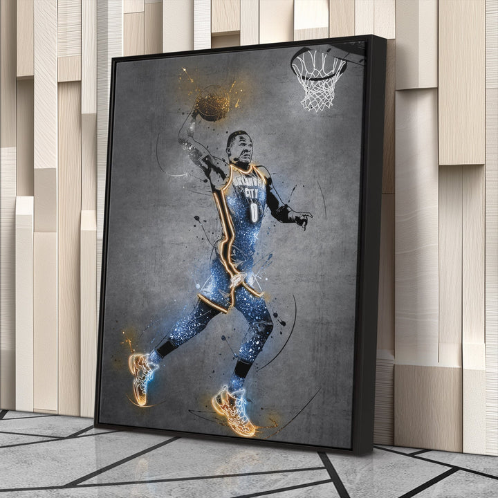 Russell Westbrook Neon Canvas Art | Modern Wall Decor for Thunder Fans - CanvasNeon