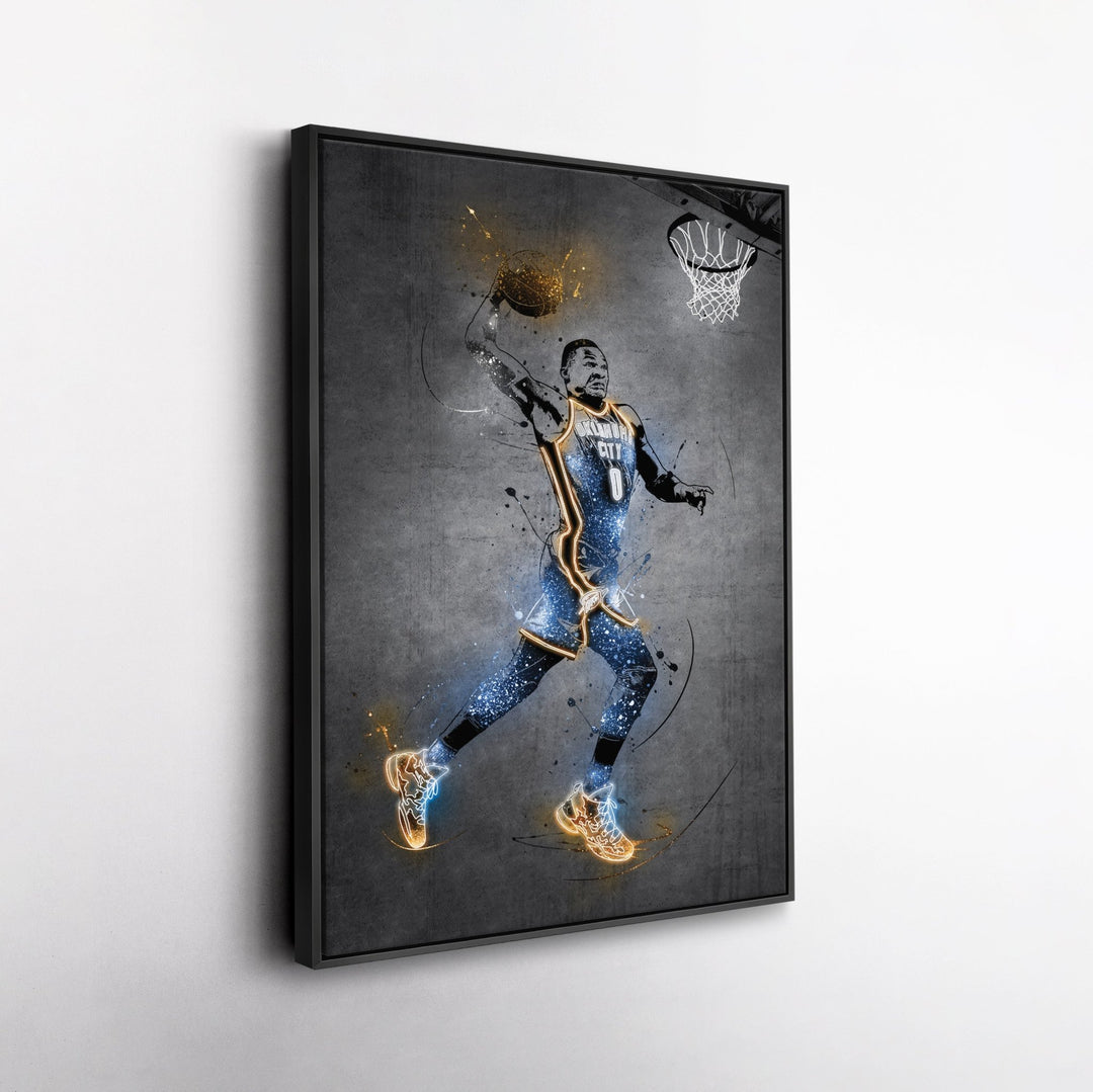 Russell Westbrook Neon Canvas Art | Modern Wall Decor for Thunder Fans - CanvasNeon