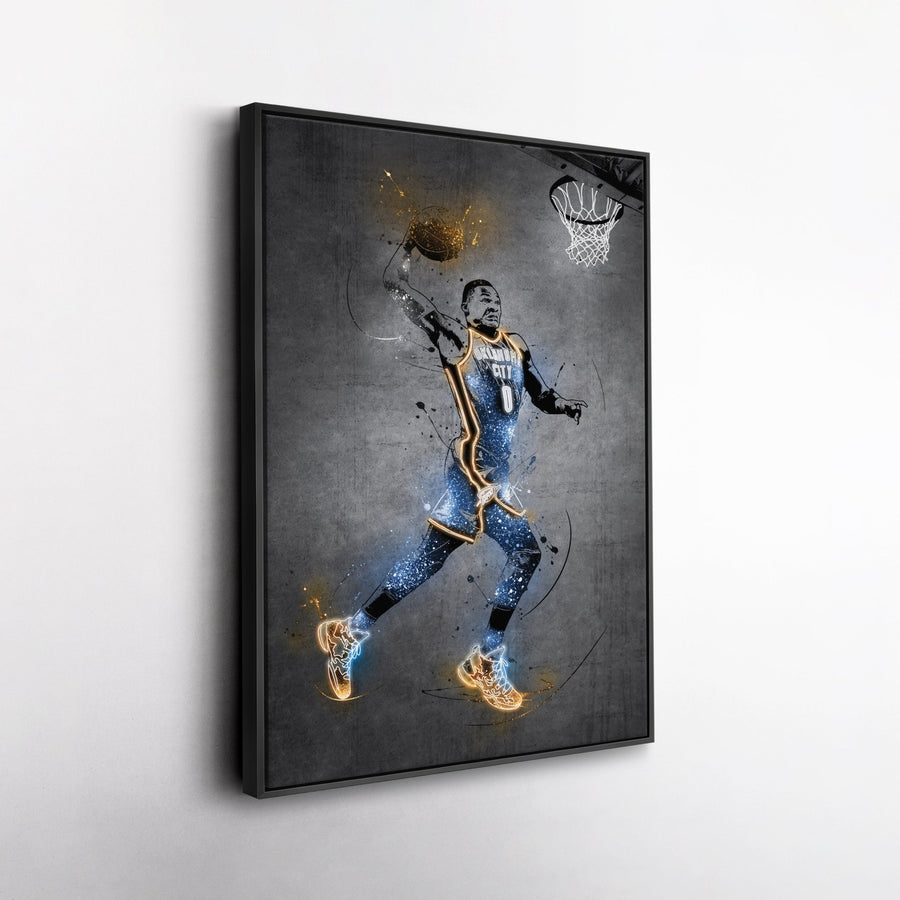 Russell Westbrook Neon Canvas Art | Modern Wall Decor for Thunder Fans - CanvasNeon