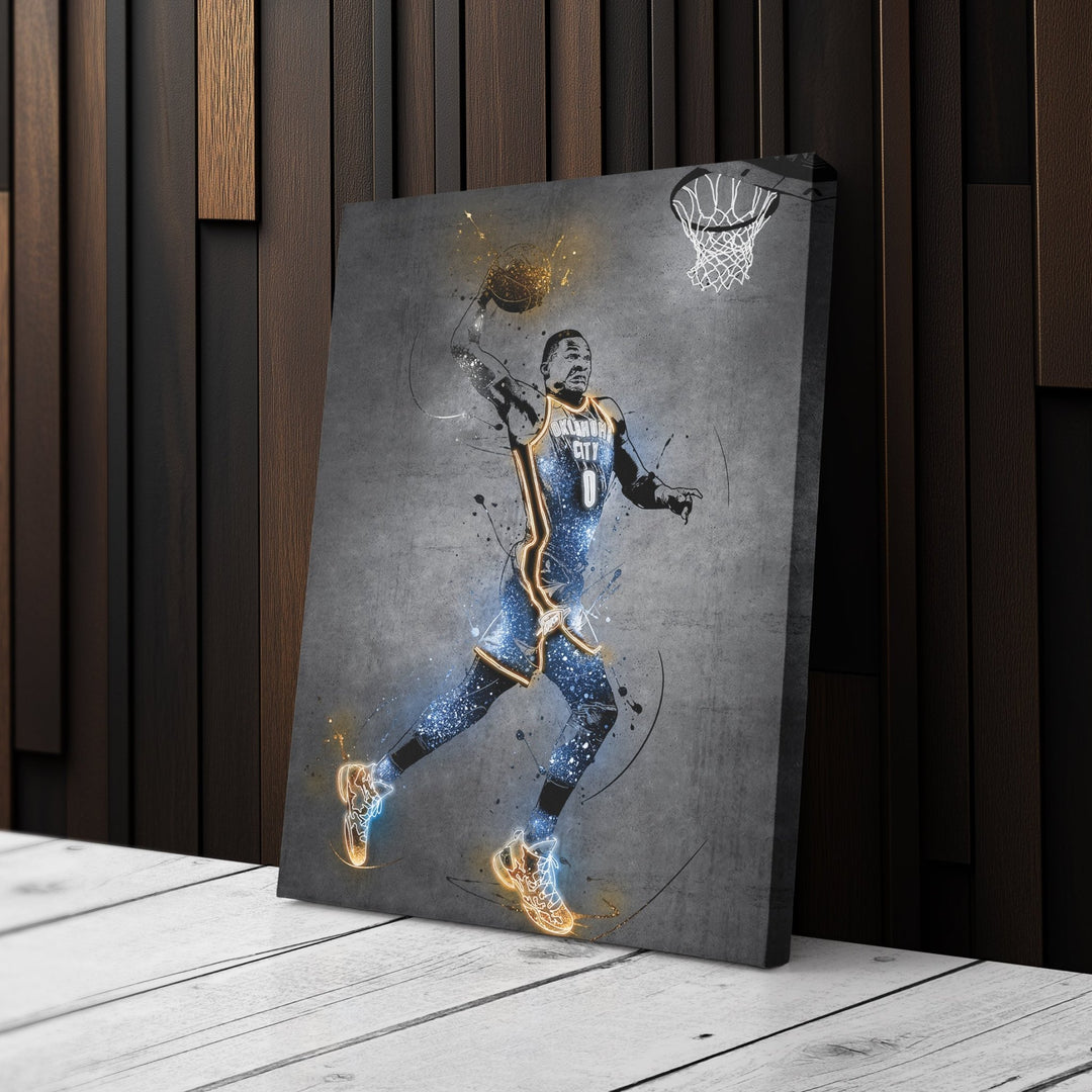 Russell Westbrook Neon Canvas Art | Modern Wall Decor for Thunder Fans - CanvasNeon