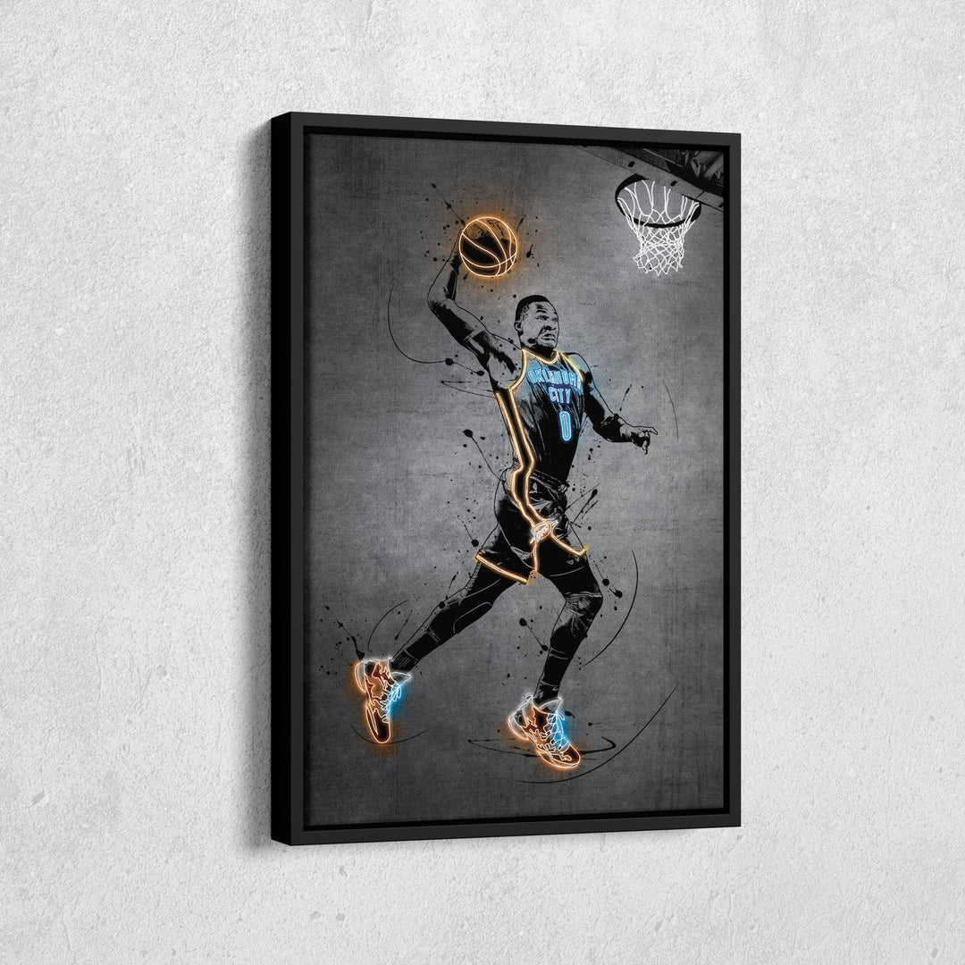 Russell Westbrook Neon Canvas Art | Modern Wall Decor for Thunder Fans - CanvasNeon