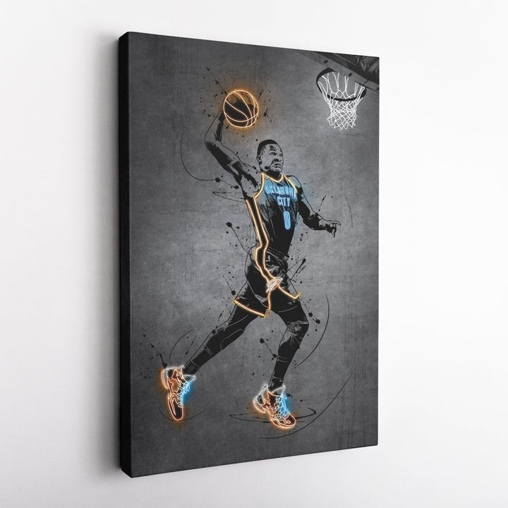 Russell Westbrook Neon Canvas Art | Modern Wall Decor for Thunder Fans - CanvasNeon