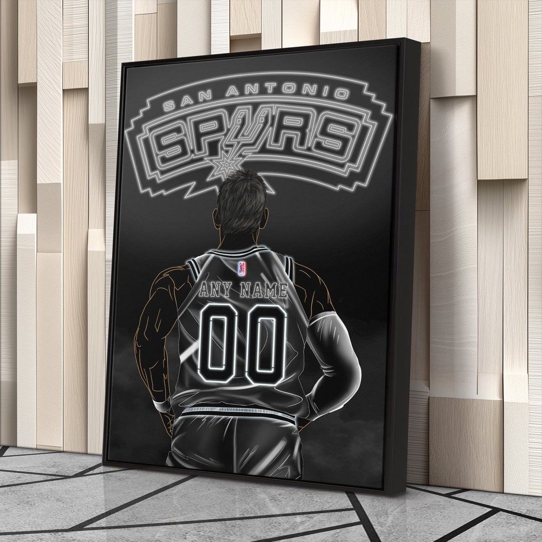 San Antonio Spurs Personalized Jersey Canvas | Neon Wall Art - CanvasNeon