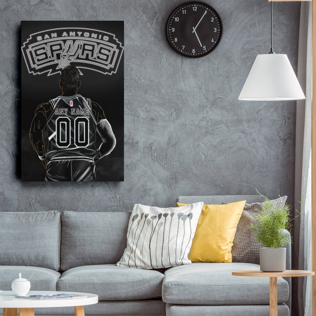 San Antonio Spurs Personalized Jersey Canvas | Neon Wall Art - CanvasNeon