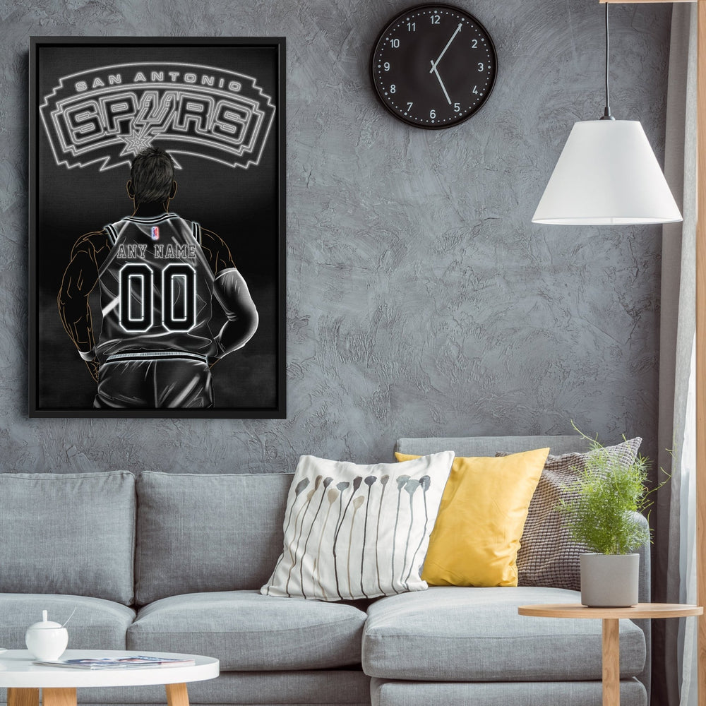 San Antonio Spurs Personalized Jersey Canvas | Neon Wall Art - CanvasNeon