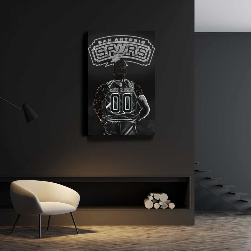 San Antonio Spurs Personalized Jersey Canvas | Neon Wall Art - CanvasNeon