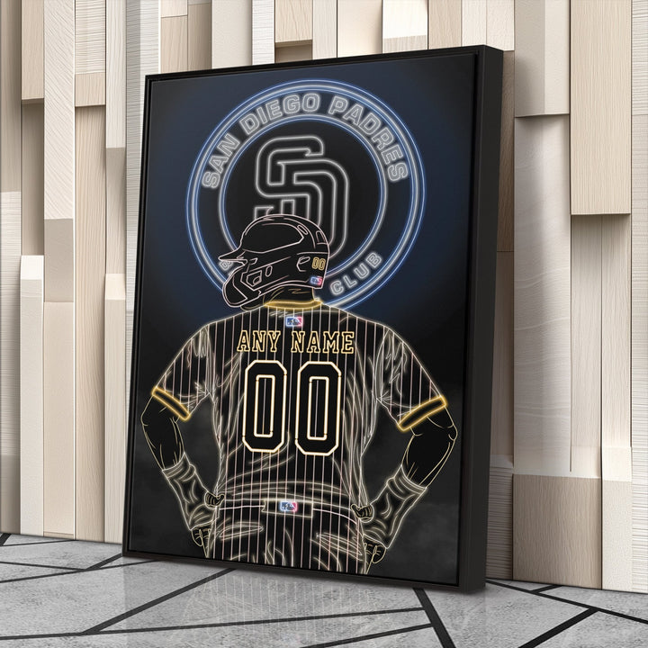 San Diego Padres Personalized Jersey Canvas | Neon Wall Art - CanvasNeon