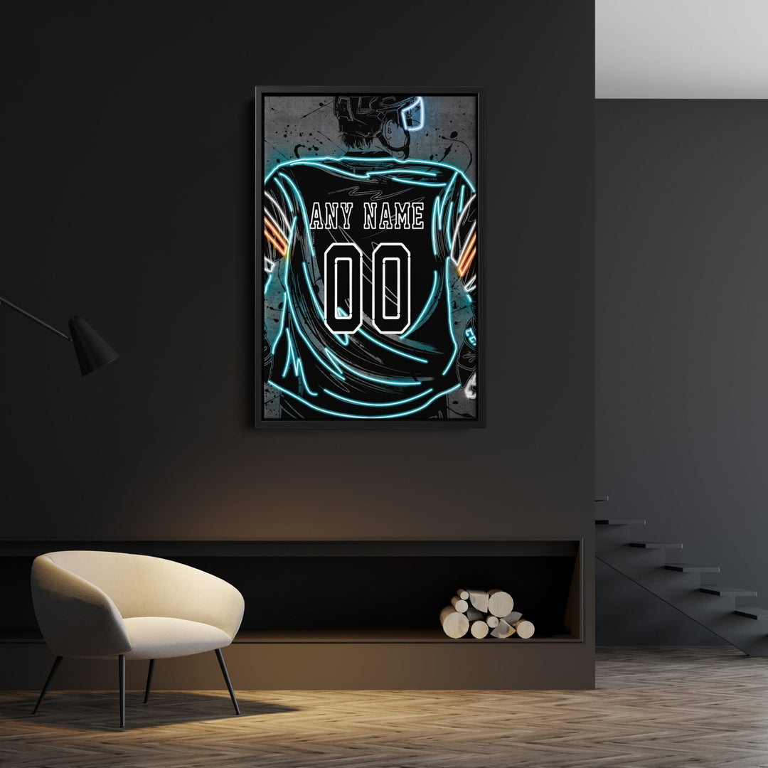 San Jose Sharks Custom Jersey Canvas | Neon Wall Art - CanvasNeon