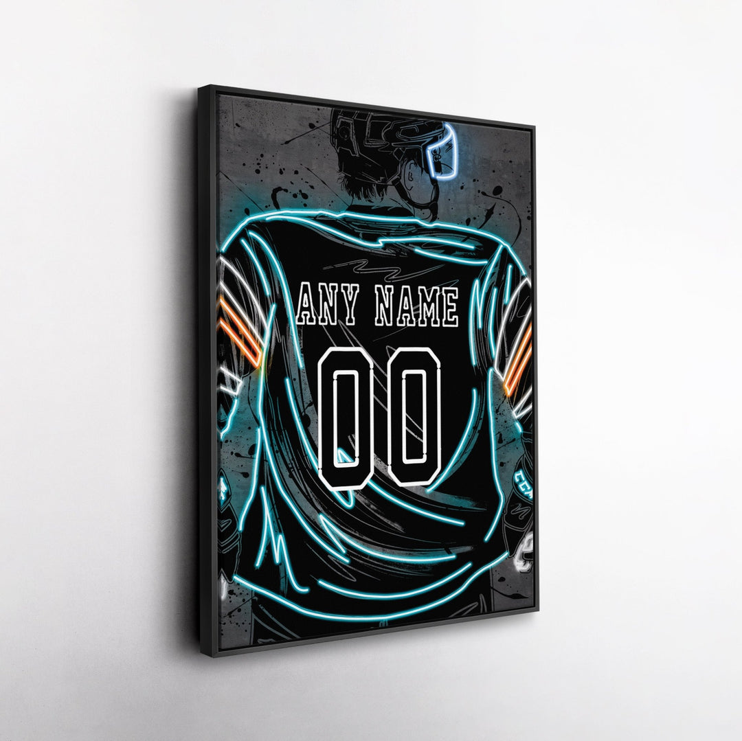 San Jose Sharks Custom Jersey Canvas | Neon Wall Art - CanvasNeon