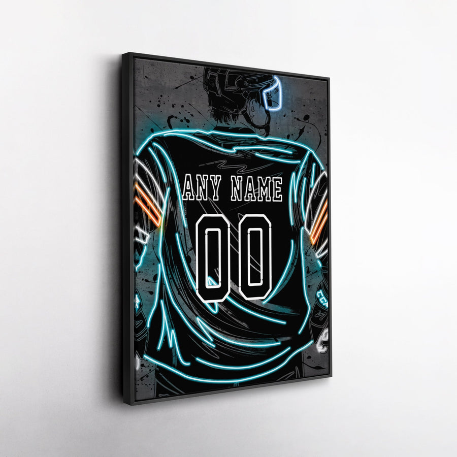 San Jose Sharks Custom Jersey Canvas | Neon Wall Art - CanvasNeon