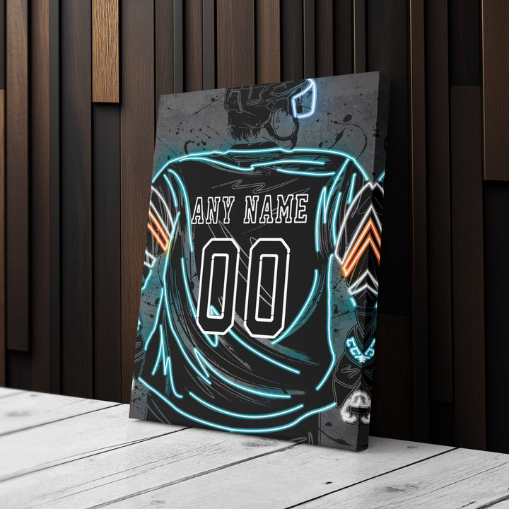 San Jose Sharks Custom Jersey Canvas | Neon Wall Art - CanvasNeon