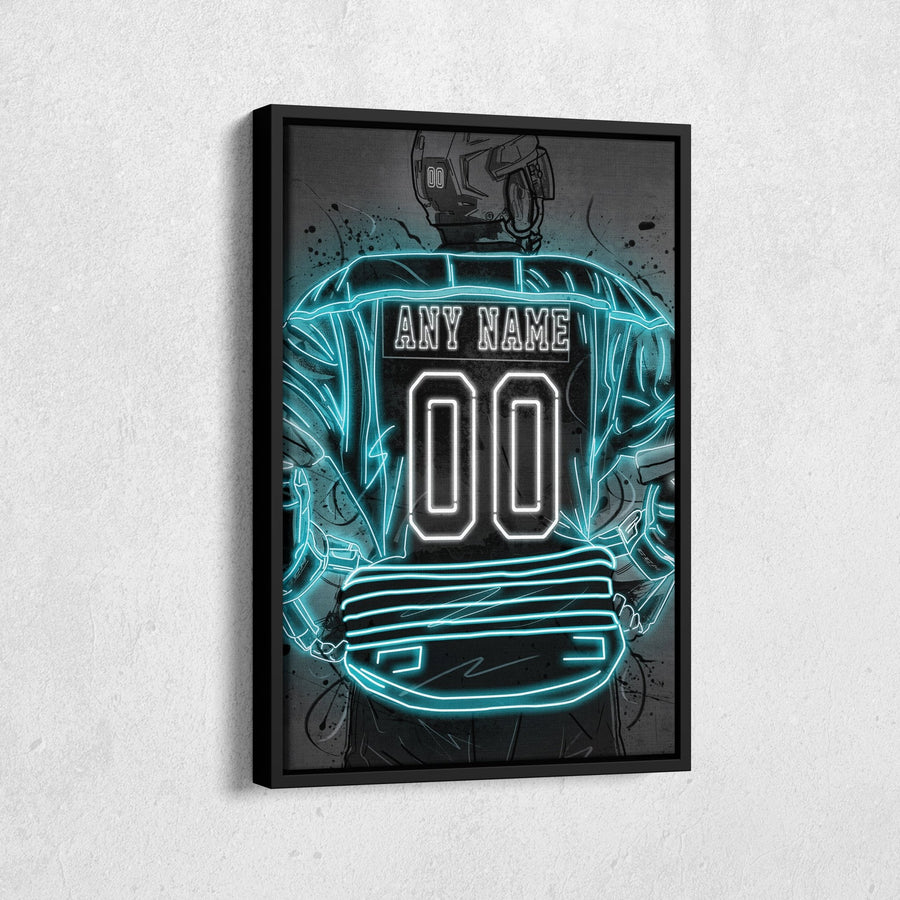 San Jose Sharks Custom Jersey Canvas | Neon Wall Art - CanvasNeon