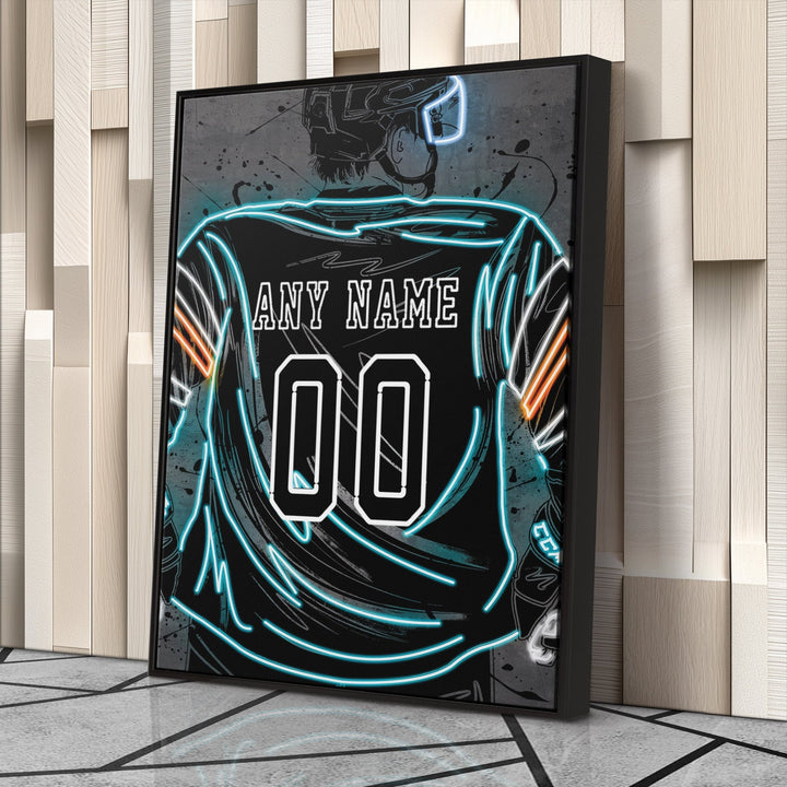 San Jose Sharks Custom Jersey Canvas | Neon Wall Art - CanvasNeon