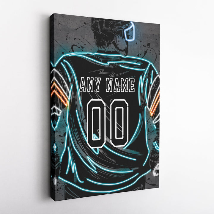 San Jose Sharks Custom Jersey Canvas | Neon Wall Art - CanvasNeon