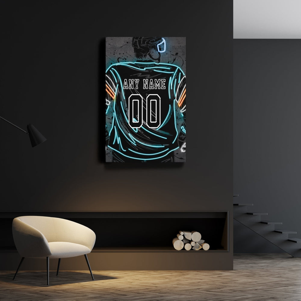 San Jose Sharks Custom Jersey Canvas | Neon Wall Art - CanvasNeon