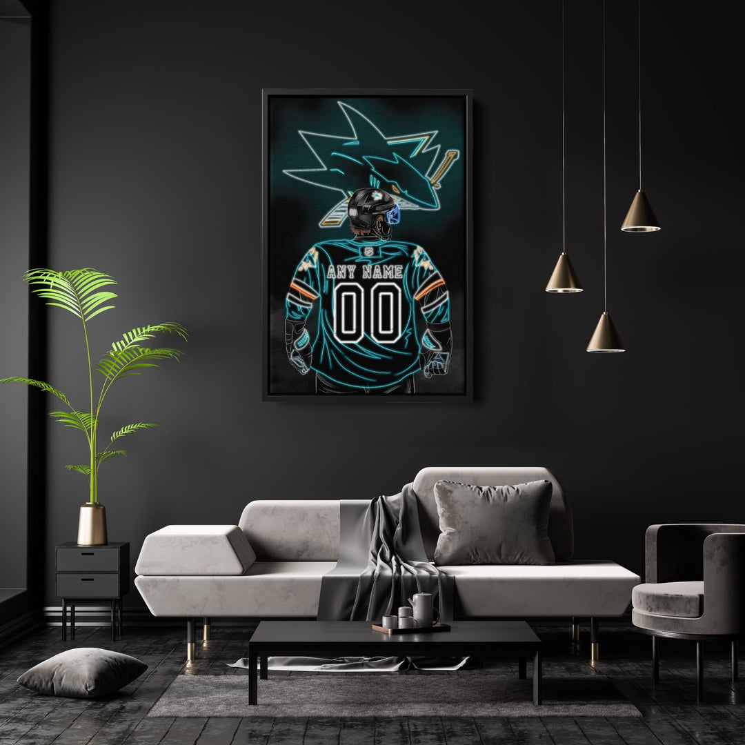 San Jose Sharks Personalized Jersey Canvas | Neon Wall Art - CanvasNeon