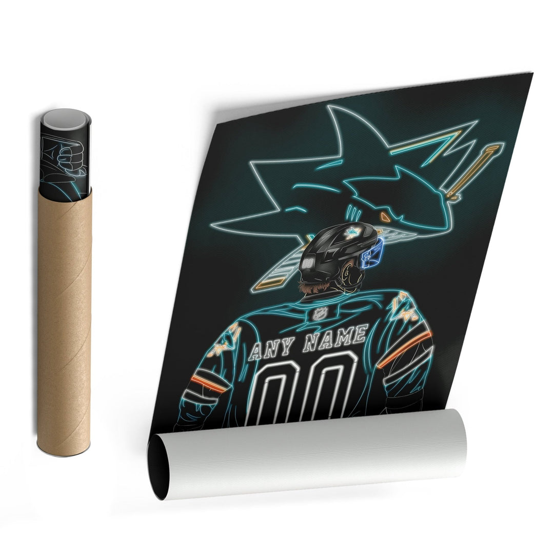 San Jose Sharks Personalized Jersey Canvas | Neon Wall Art - CanvasNeon