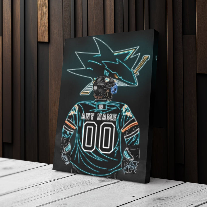 San Jose Sharks Personalized Jersey Canvas | Neon Wall Art - CanvasNeon