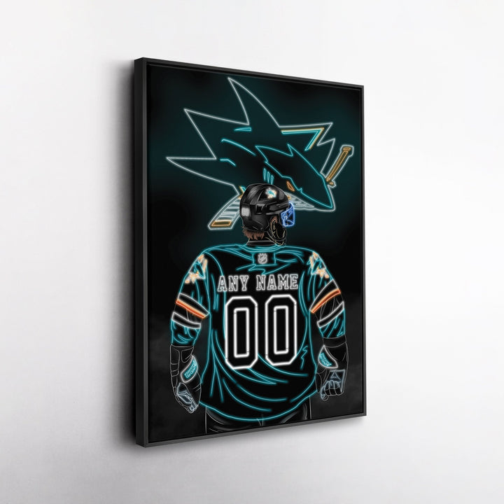 San Jose Sharks Personalized Jersey Canvas | Neon Wall Art - CanvasNeon