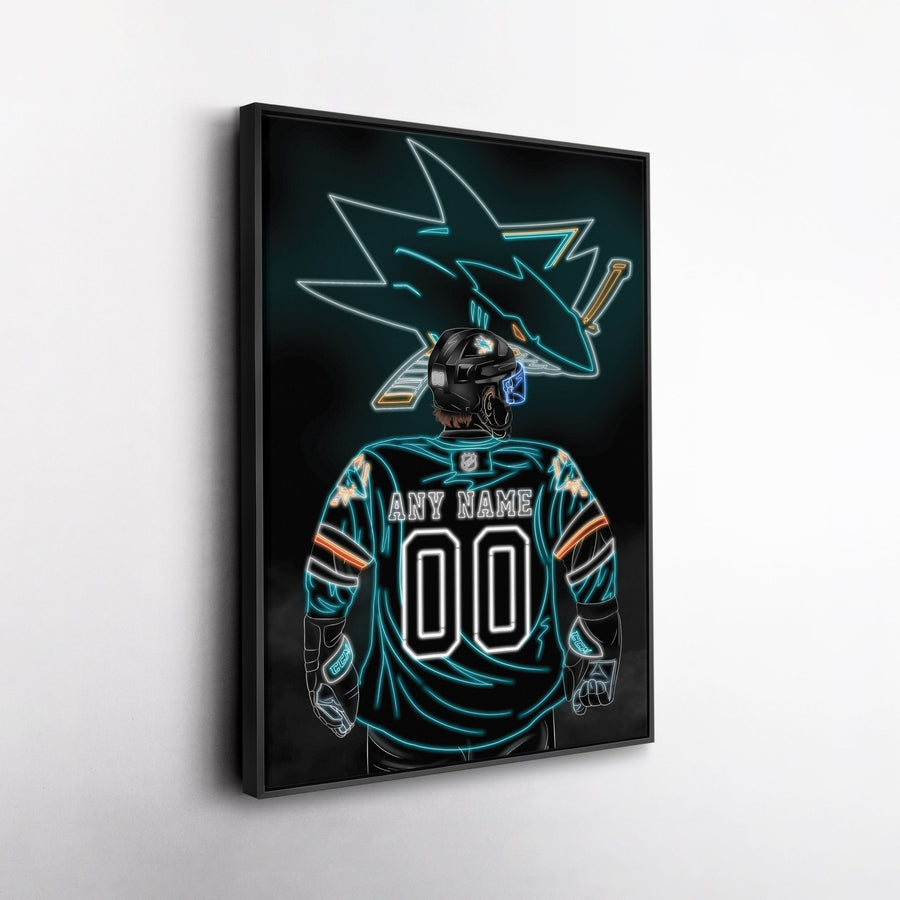 San Jose Sharks Personalized Jersey Canvas | Neon Wall Art - CanvasNeon