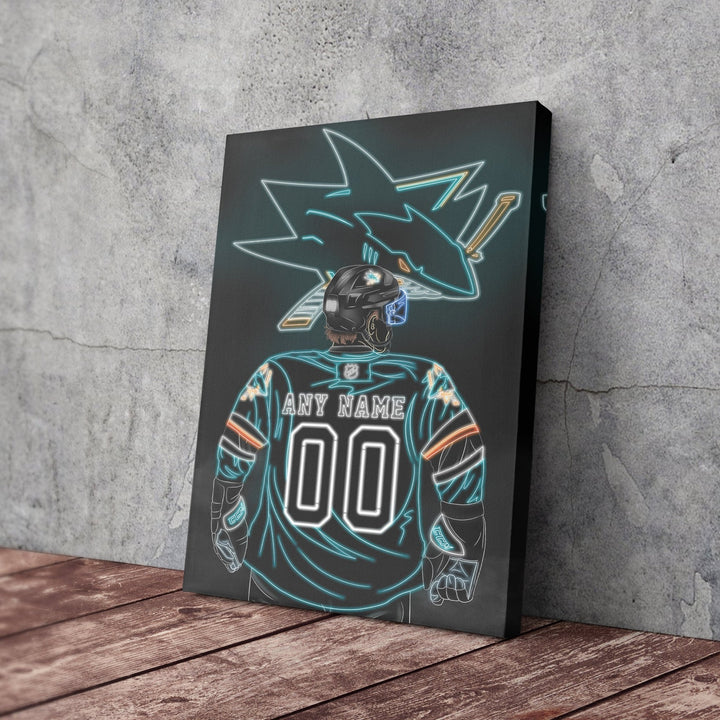 San Jose Sharks Personalized Jersey Canvas | Neon Wall Art - CanvasNeon