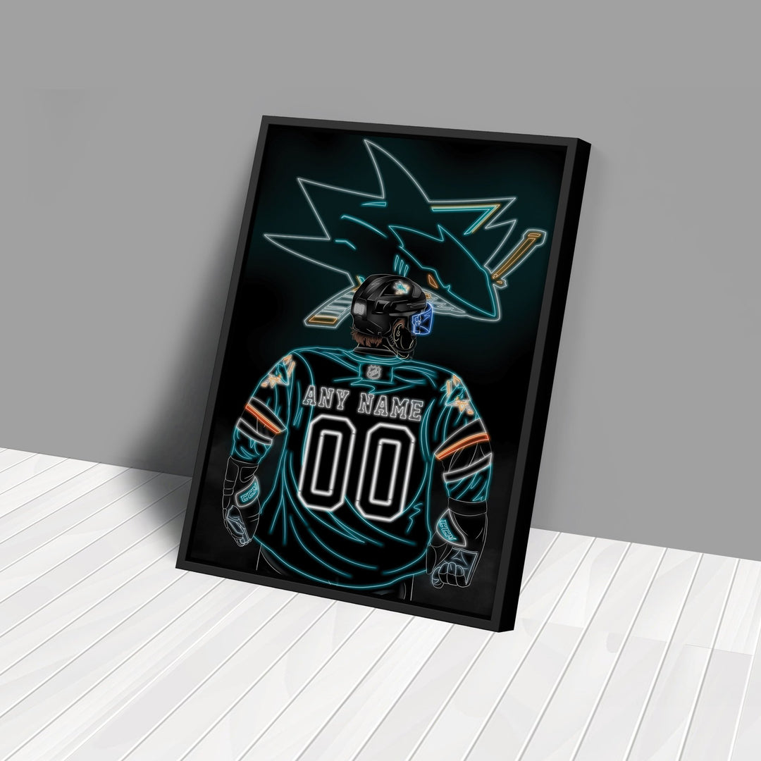 San Jose Sharks Personalized Jersey Canvas | Neon Wall Art - CanvasNeon