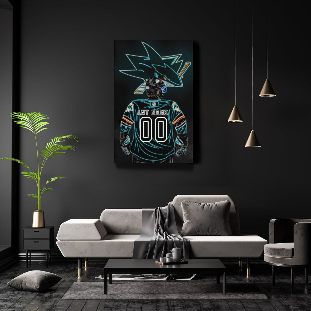 San Jose Sharks Personalized Jersey Canvas | Neon Wall Art - CanvasNeon