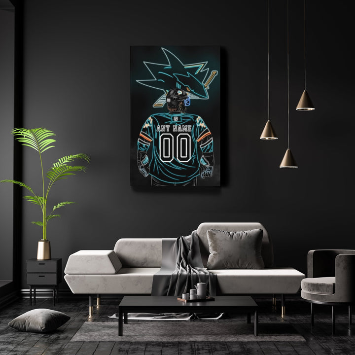 San Jose Sharks Personalized Jersey Canvas | Neon Wall Art - CanvasNeon