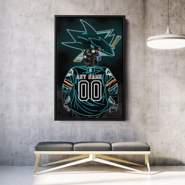 San Jose Sharks Personalized Jersey Canvas | Neon Wall Art - CanvasNeon