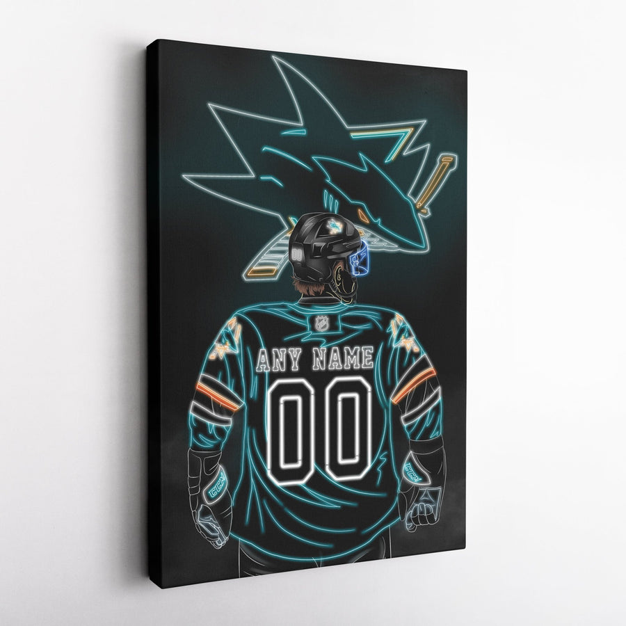 San Jose Sharks Personalized Jersey Canvas | Neon Wall Art - CanvasNeon