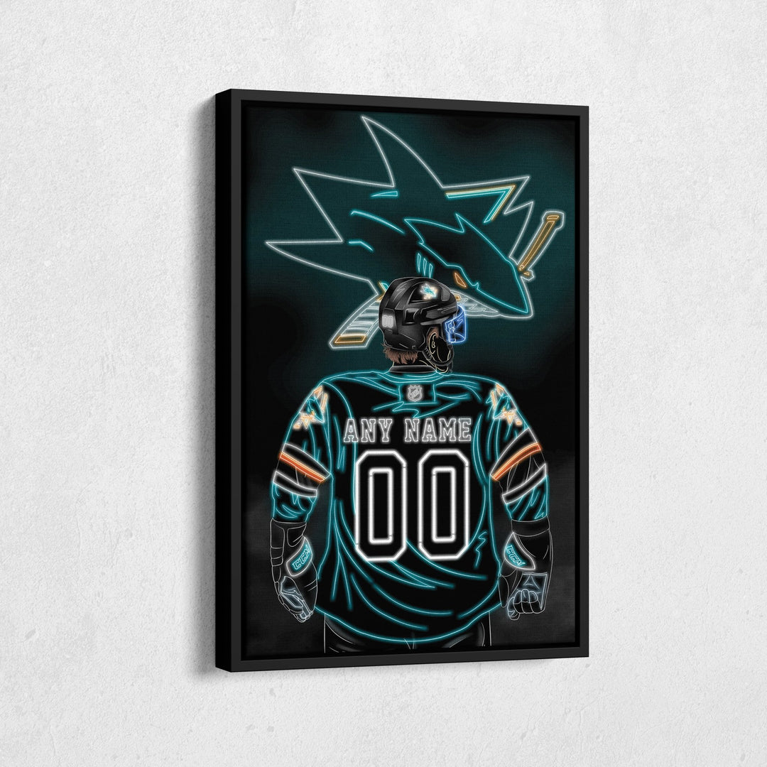 San Jose Sharks Personalized Jersey Canvas | Neon Wall Art - CanvasNeon