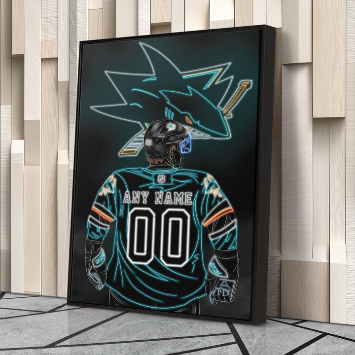 San Jose Sharks Personalized Jersey Canvas | Neon Wall Art - CanvasNeon