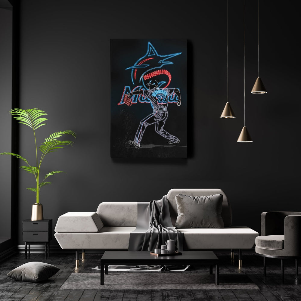 Sandy Alcántara Neon Canvas Art | Marlins Wall Decor - CanvasNeon