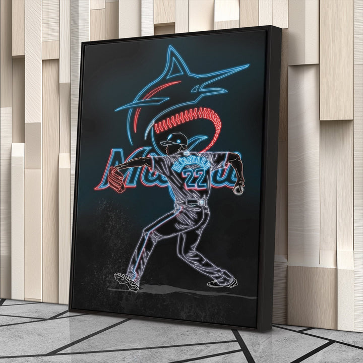 Sandy Alcántara Neon Canvas Art | Marlins Wall Decor - CanvasNeon