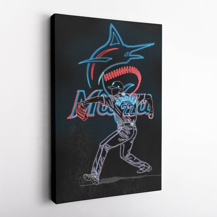 Sandy Alcántara Neon Canvas Art | Marlins Wall Decor - CanvasNeon