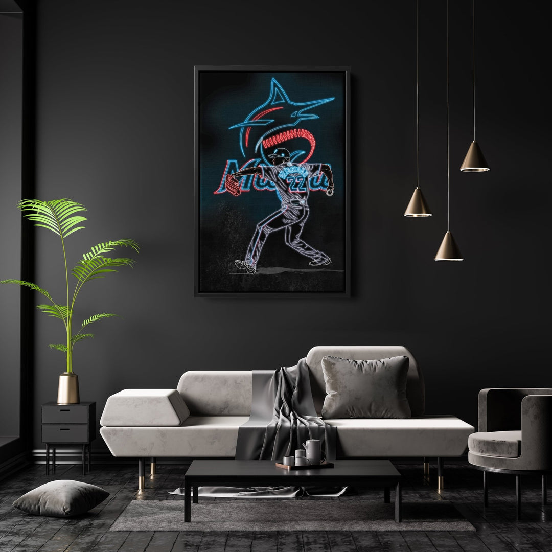 Sandy Alcántara Neon Canvas Art | Marlins Wall Decor - CanvasNeon