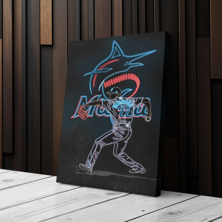Sandy Alcántara Neon Canvas Art | Marlins Wall Decor - CanvasNeon