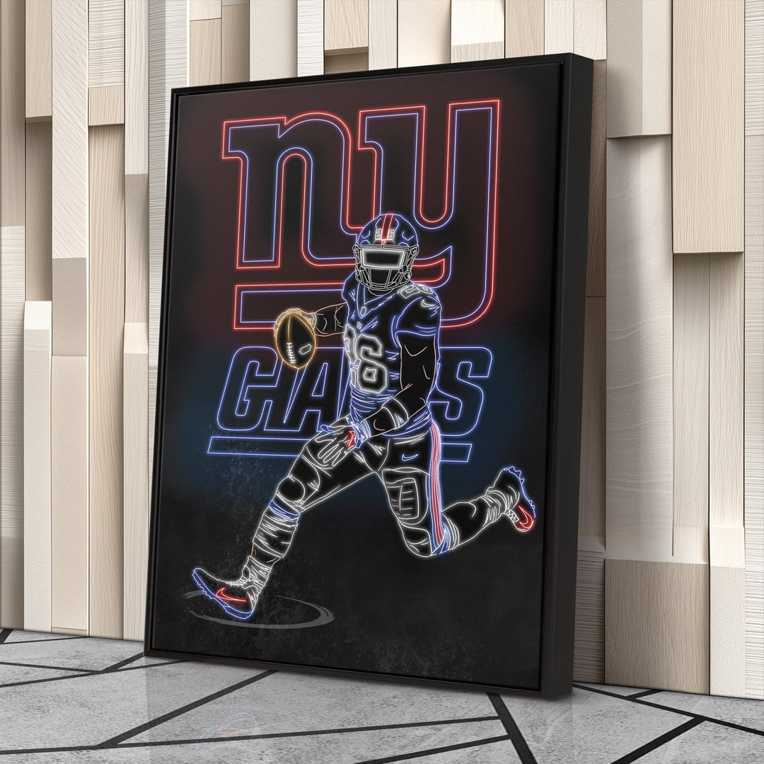 Saquon Barkley Neon Canvas Art | Giants Wall Decor - CanvasNeon