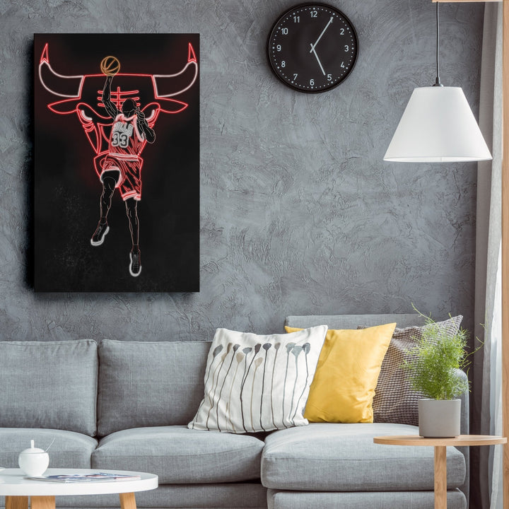 Scottie Pippen Neon Canvas Art | Bulls Wall Decor - CanvasNeon