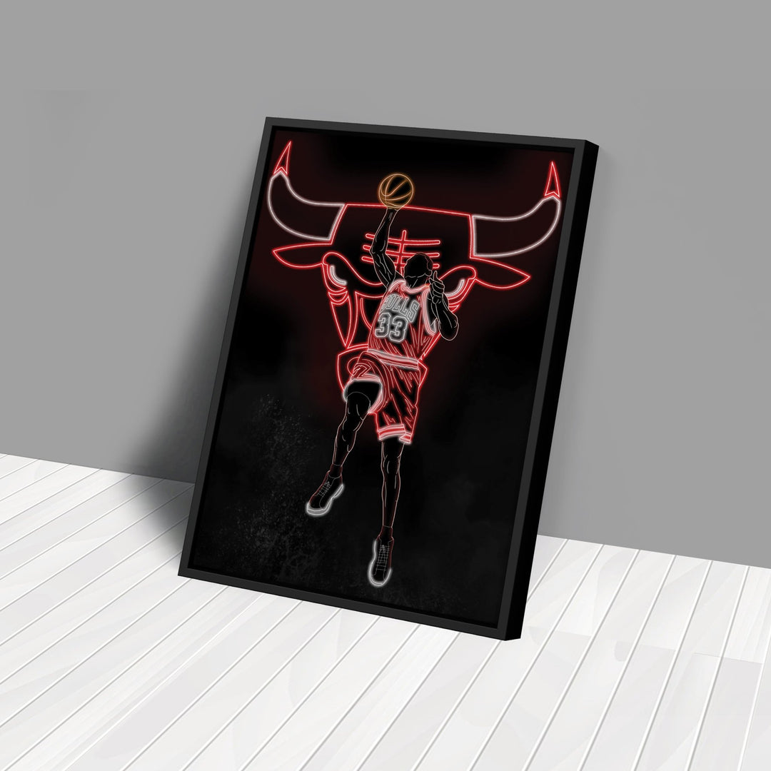 Scottie Pippen Neon Canvas Art | Bulls Wall Decor - CanvasNeon